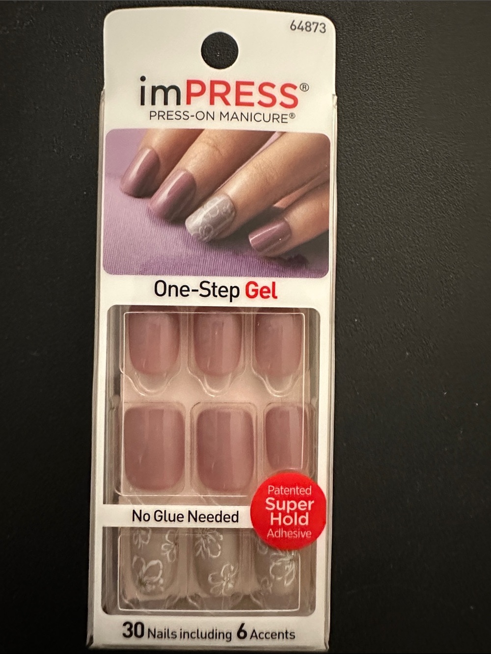 imPRESS Mauve Pink Gel Press-On Nails with White Floral Accents